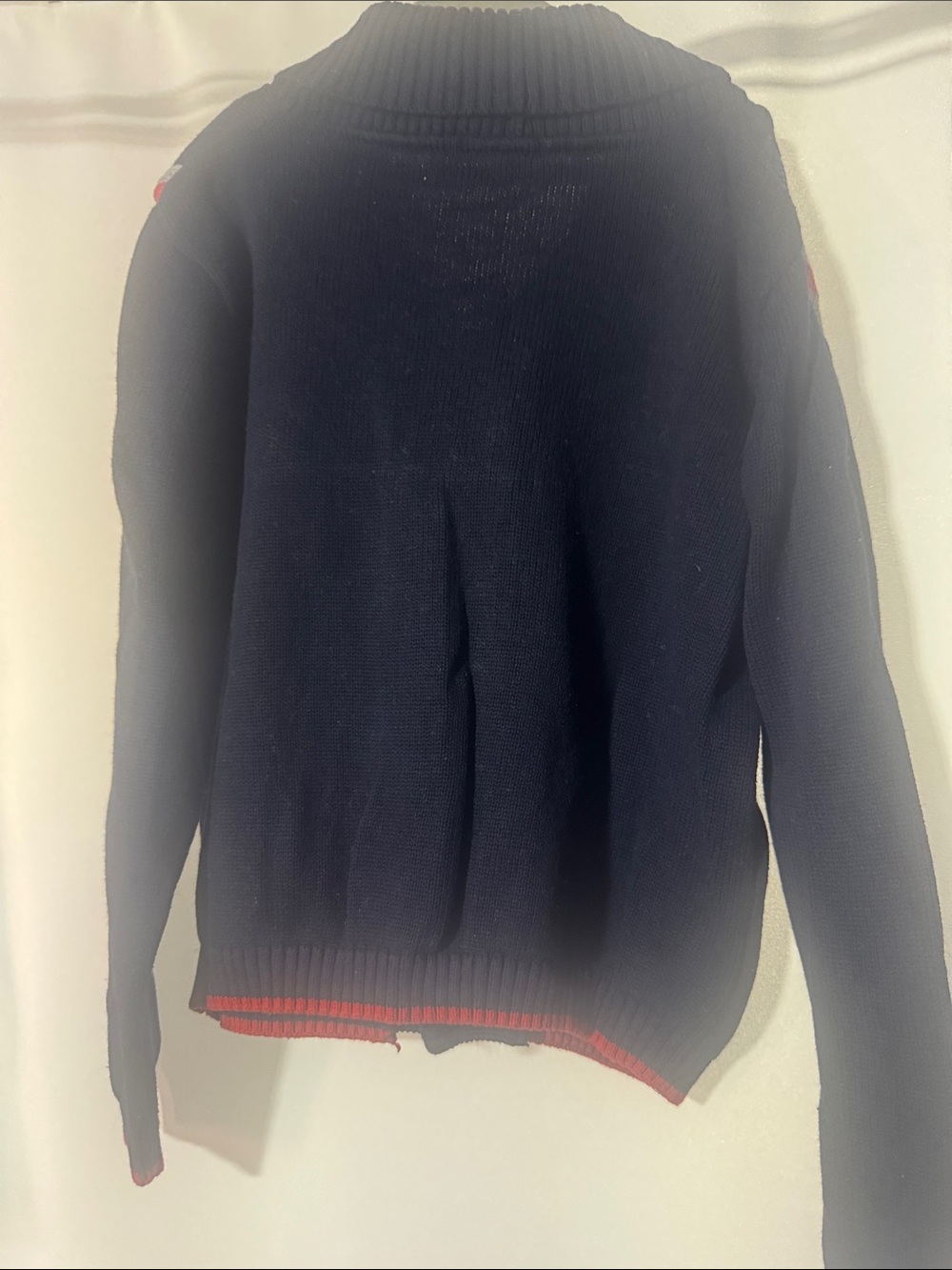 Union Flag Shawl Collar Button-Front Sweater - Black/Red/Gray - Picture 4 of 5